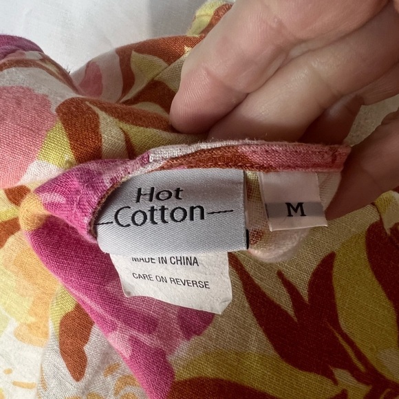 VINTAGE LOOK 100% LINEN HOT COTTON MARK WARE MED SHIFT DRESS PINK YELLOW FLORAL - Picture 6 of 8